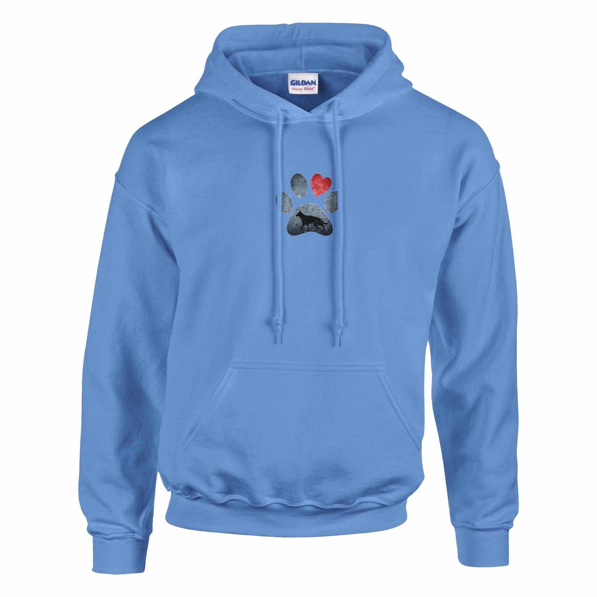 Shepherd-Liebhaber Hoodie in Blau mit Schäferhund Pfotenprint und Herz, gemütlicher Kapuzenpullover