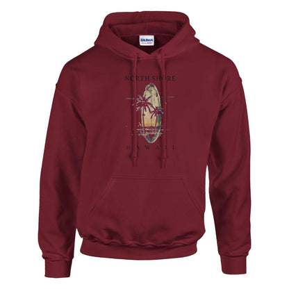 Sommertraum Hawaii Hoodie in burgundy with surfboard and palm tree design for comfort and style