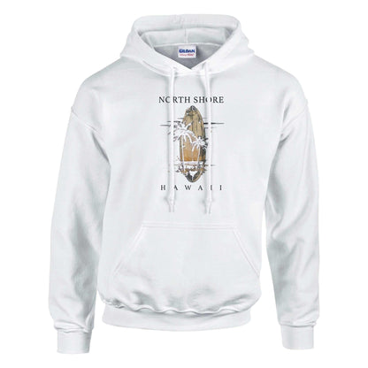 Sommertraum Hawaii Hoodie weißer kuscheliger Kapuzenpullover mit North Shore Hawaii Print