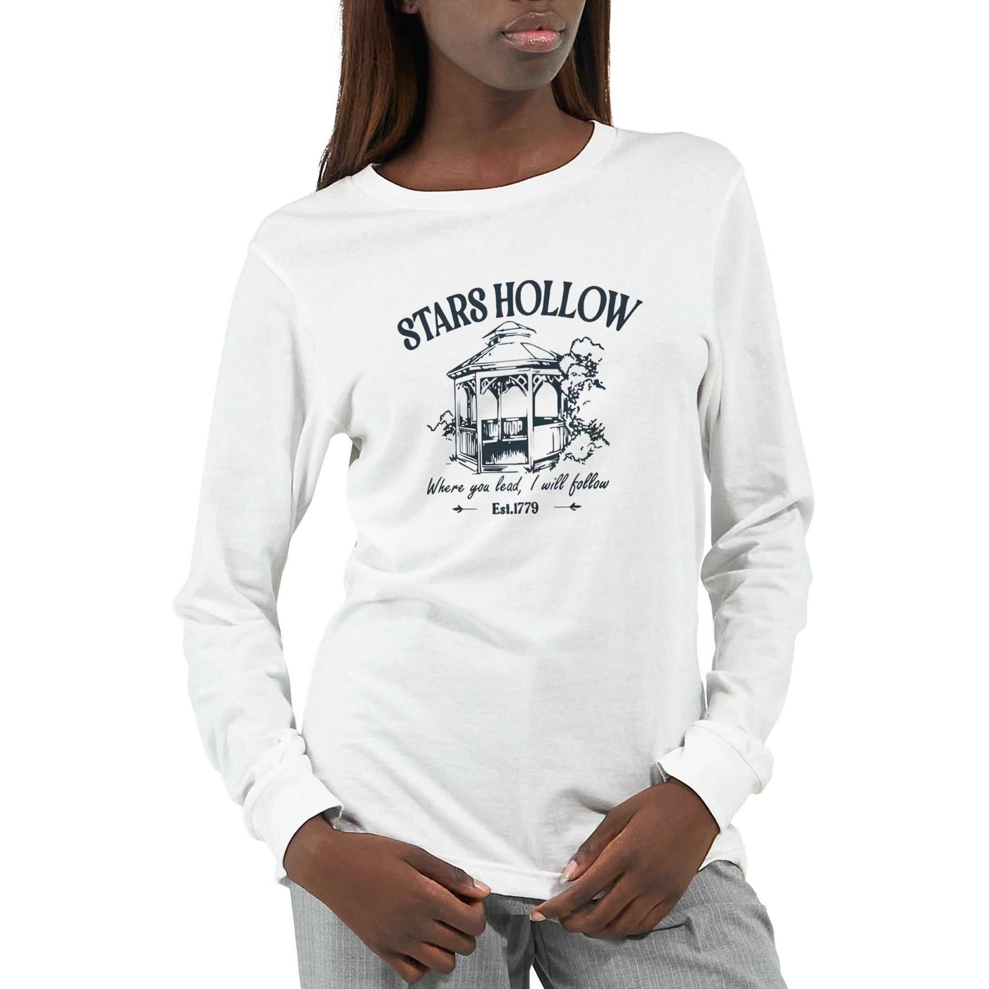 Gemütliches Gilmore Girl Shirt weißes Langarmshirt mit Stars Hollow Print