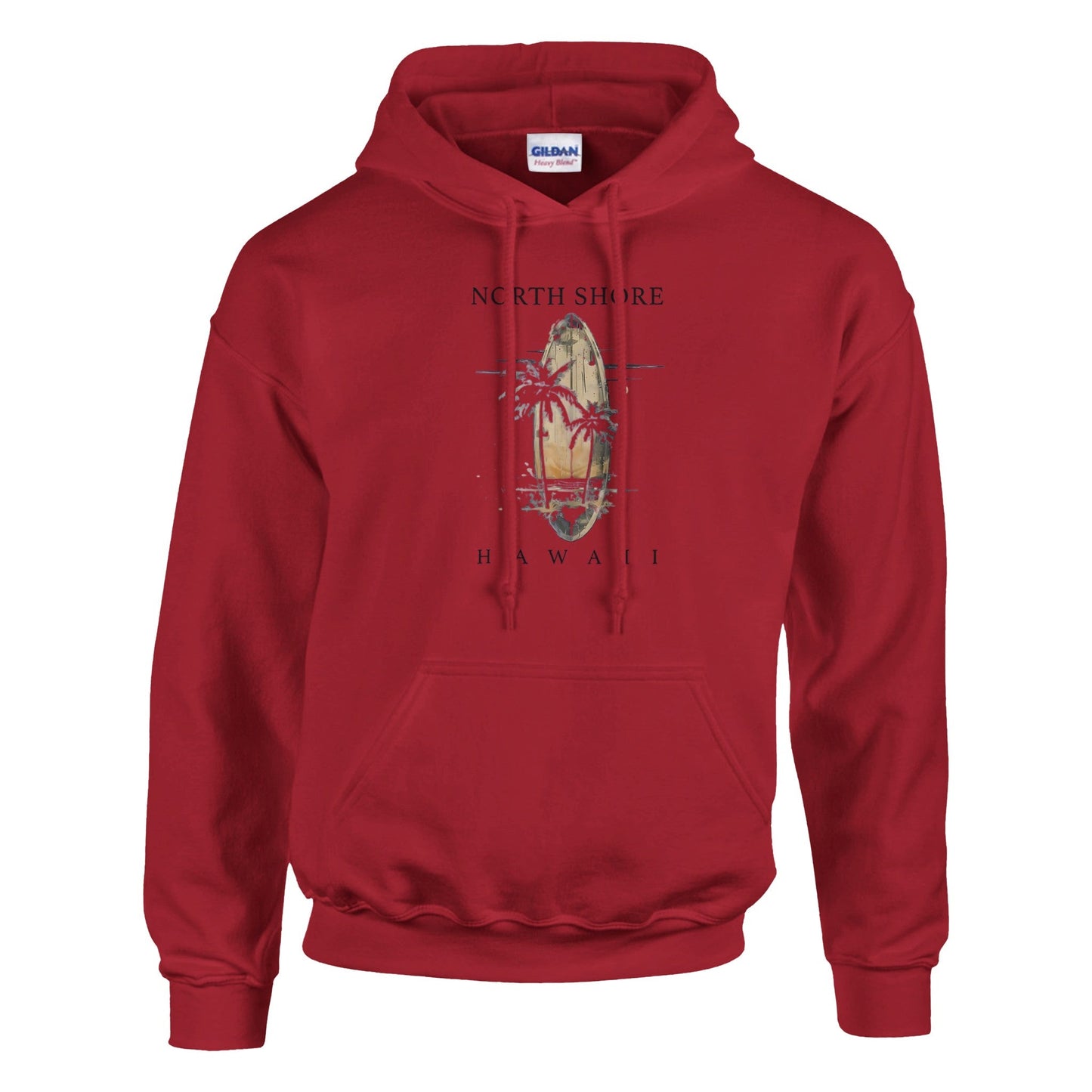 sommertraum hawaii hoodie roter kuscheliger kapuzenpullover mit hawaii-print und north shore schriftzug