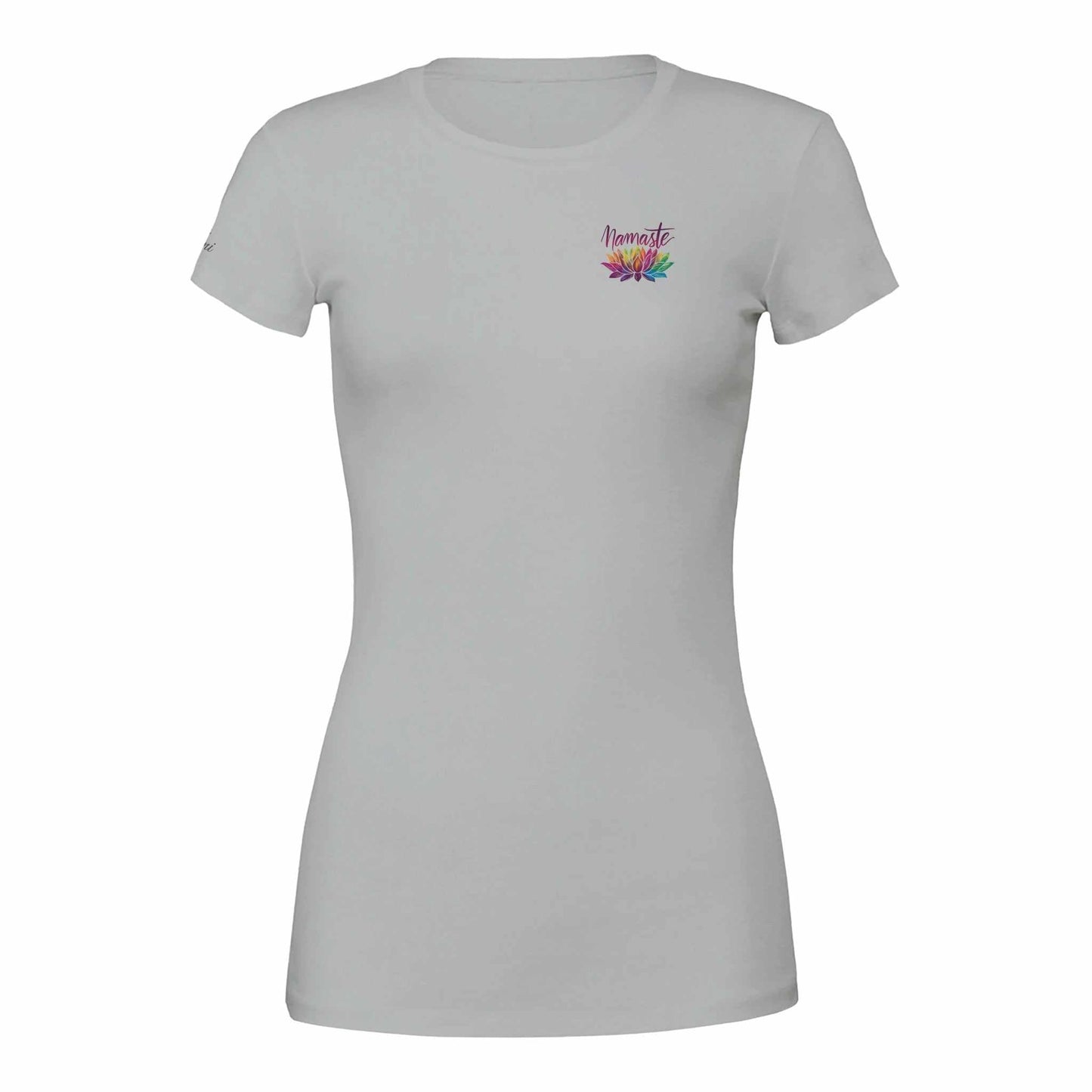 weiches yoga damen shirt in grau mit namaste-logo, komfortabel und stilvoll