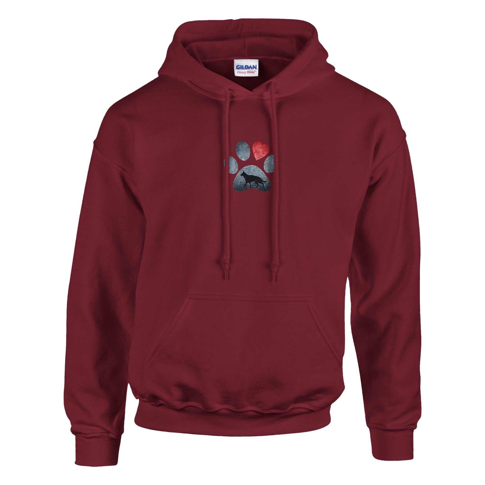 Shepherd-Liebhaber Hoodie in Rot mit Schäferhund-Pfotenmotiv und Kapuze